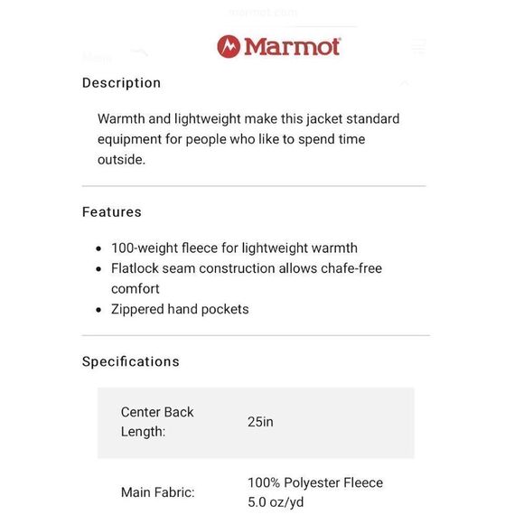 MARMOT Rocklin Full Zip Fleece Jacket Size M - Picture 5 of 12